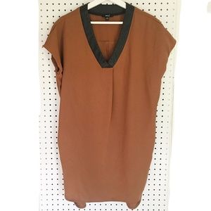 Amazing Chocolate Shift Dress with Leather Details